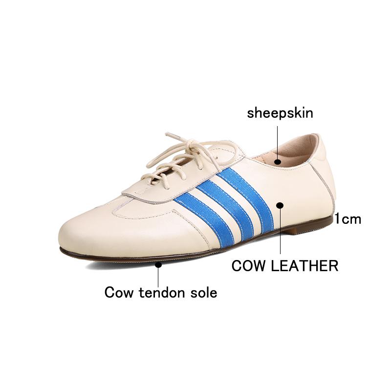 Fashion Women's new leather cowhide spring and autumn lace up low heel oversized comfortable casual round toe sports single shoe