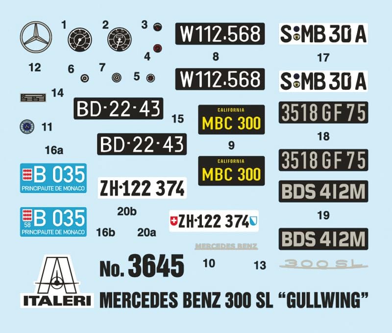 PLATZ Italeri Scale 300SL Gullwing Plastic Model Kit with Japanese Instructions 1/24 Mercedes-Benz (IT3645)
