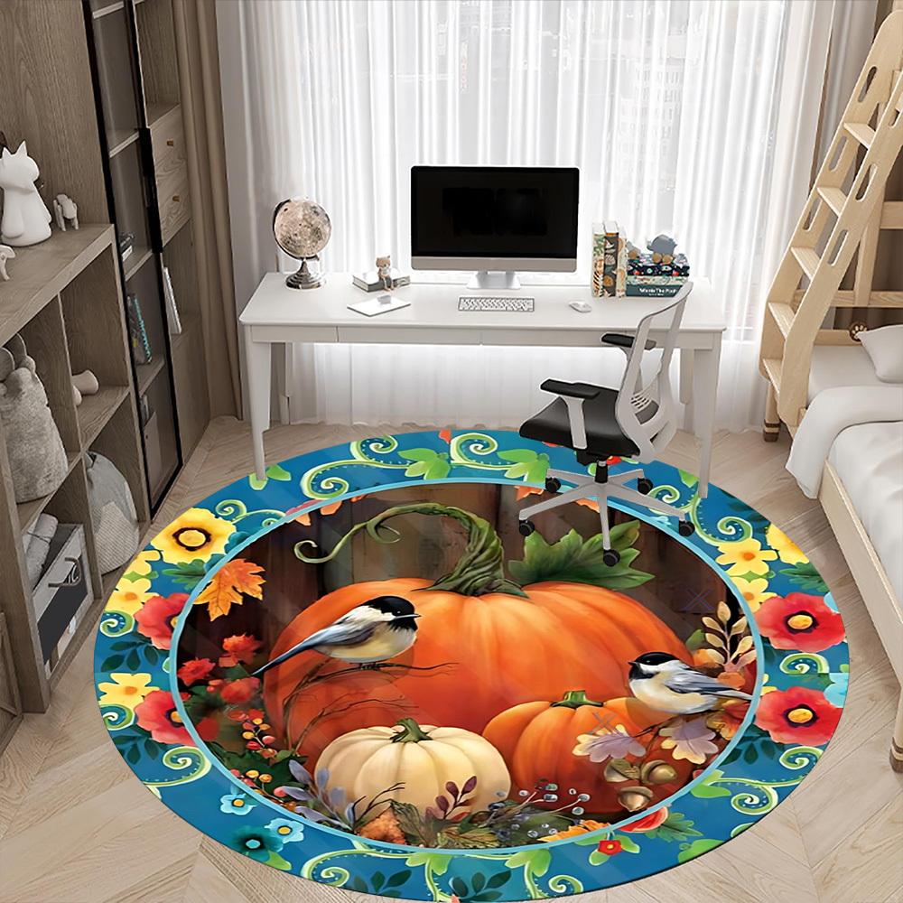 1pc Autumn Pumpkins Chair Carpet for Office Non-Slip, Machine Washable Rug for Office, Room - Holiday Decor, Machine Made yy251016157