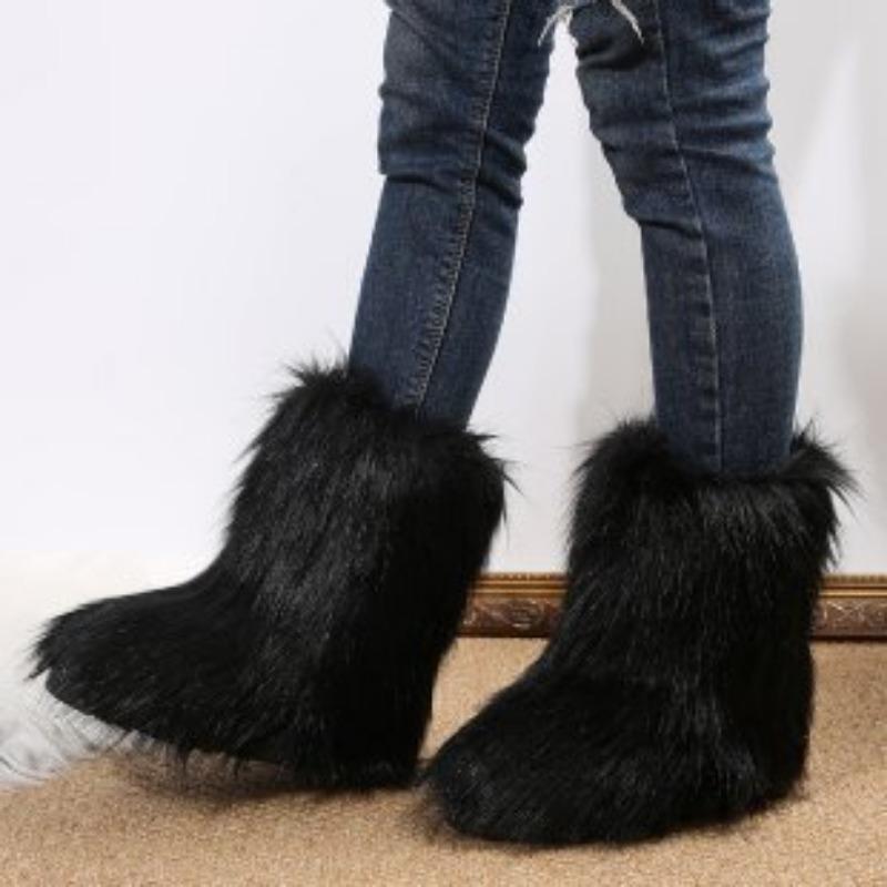 Women's Mid-calf Large Size Thick Sole Winter Warm Fur Fur Snow Boots Padded Lined Ankle Boots Non-slip Hiking Sports Cotton Boots