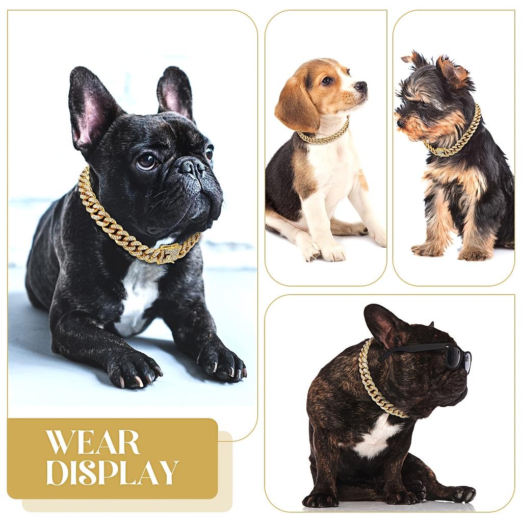 Pet Dog Collar Cat Cuban Chain Diamond Walking Metal Chain Collar with Design Secure Buckle Jewelry Accessories Cuban Collar