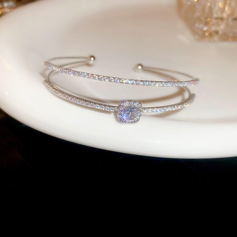 Super Flash Zircon Round Heart-shaped Flower Multi-layer Open Bracelet Exquisite and Beautiful Bracelet Light Luxury Jewelry Women