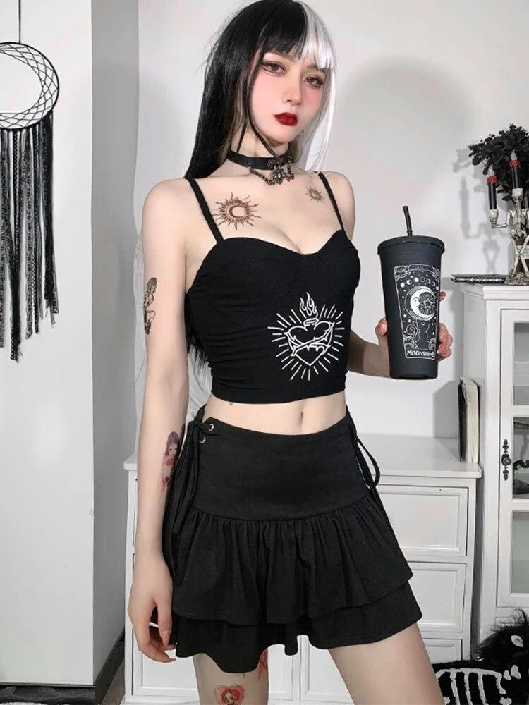 AltGoth Уличная одежда Mall Goth Юбка Женская Harajuku Y2k E-girl Бандажная мини-юбка — фото 7
