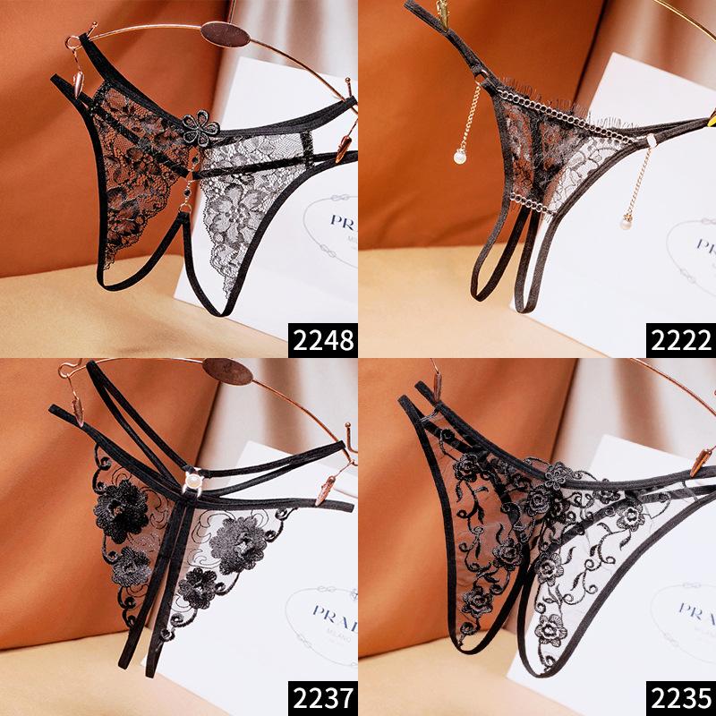 [Free Shipping] 2/4 Independent Packs, Black Sexy Seduction Underwear, Women's Fun Open File, Hot Perspective T-pants