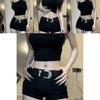 Elegante Cintura Nera da Donna in PU Stile Vintage Americano con Fibbia Decorativa in Strass