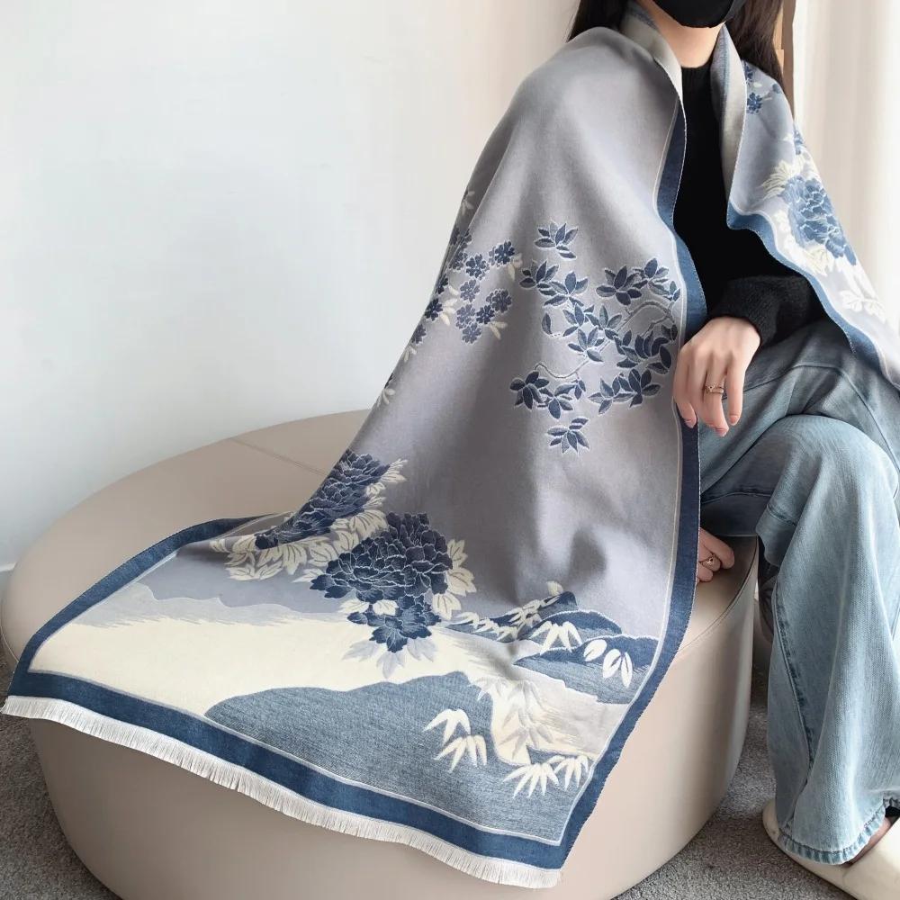 Air-conditioning Shawl for Women In Autumn and Winter Office Nap Knitted Blanket Imitation Cashmere Tassel Mid-length Warm Scarf