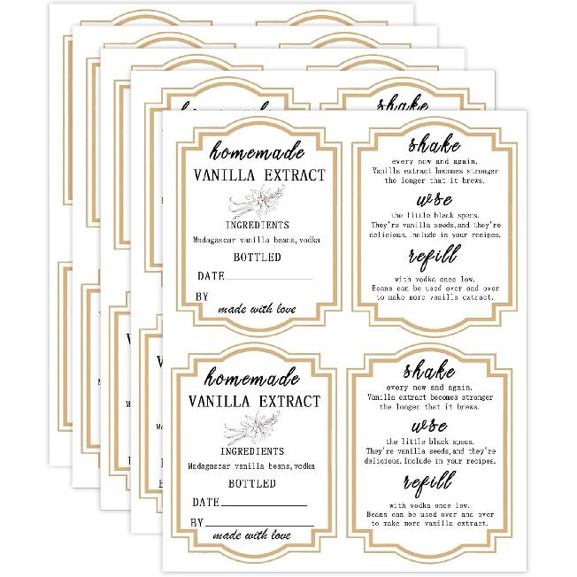 Homemade Vanilla Extract Stickers,1.5×2 Inches Square truction Labels Madagascar Beans and Vodka Extract Stickers for Handcrafted Vanilla