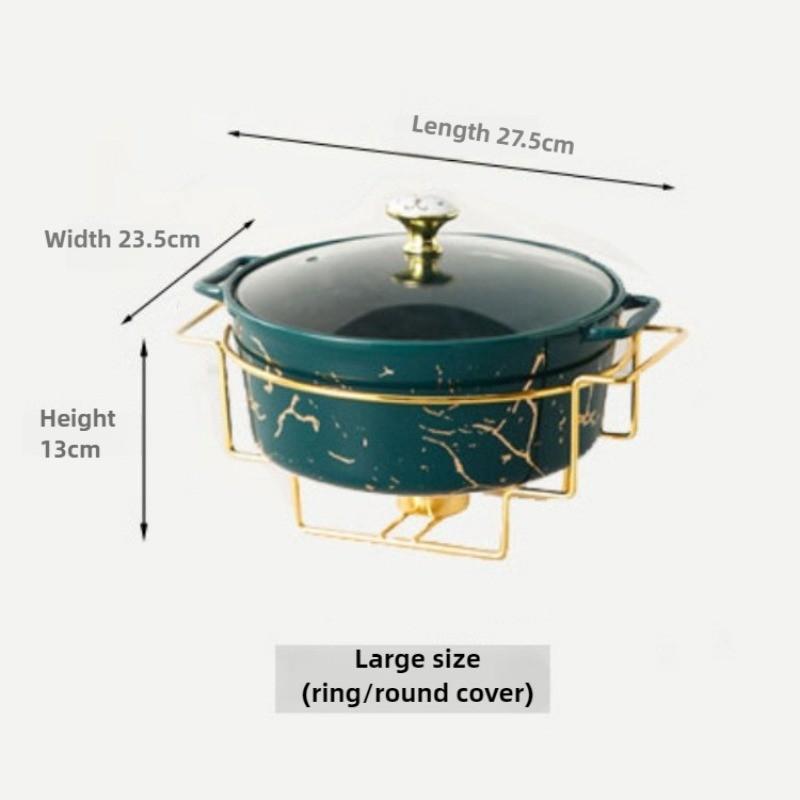 Marble Gold Pattern Nordic Double Ear Ceramic Pot Household Round Soup Pot Tableware Creative Casserole Rack With Candle Holder