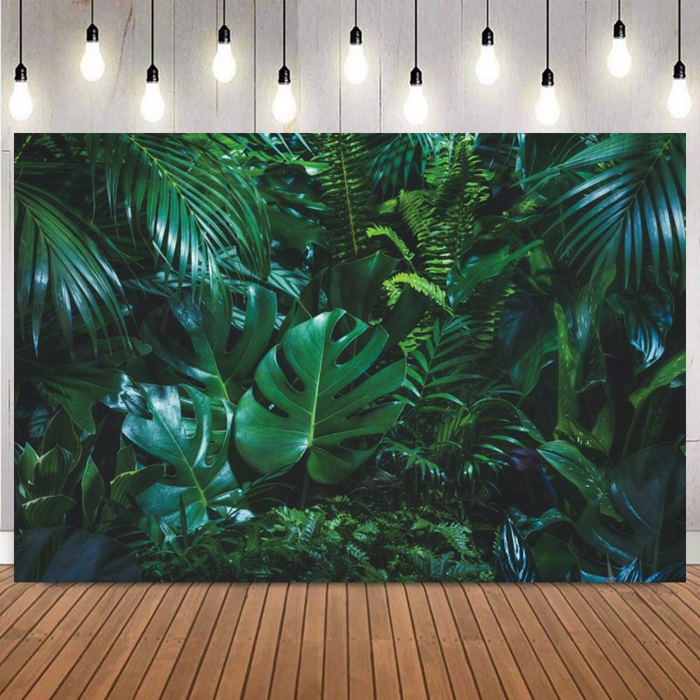 Tropical Leaves Backdrop Various Green Plants Fern Palm Leaf Elements Photo Background For Jungle Theme Birthday Party Portrait11
