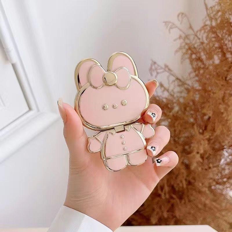 Cute Rabbit Mobile Phone Stand Foldable Mirror Bracket 360 Rotation Sticky Back Lazy Desktop Holders for Women Make Up Support