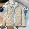Fashion Women's Warm Splicing Short Regular Embroidered Cotton-padded Clothes Women's Clothing Small White Lapel Diamond Quilted Light Padded Coat