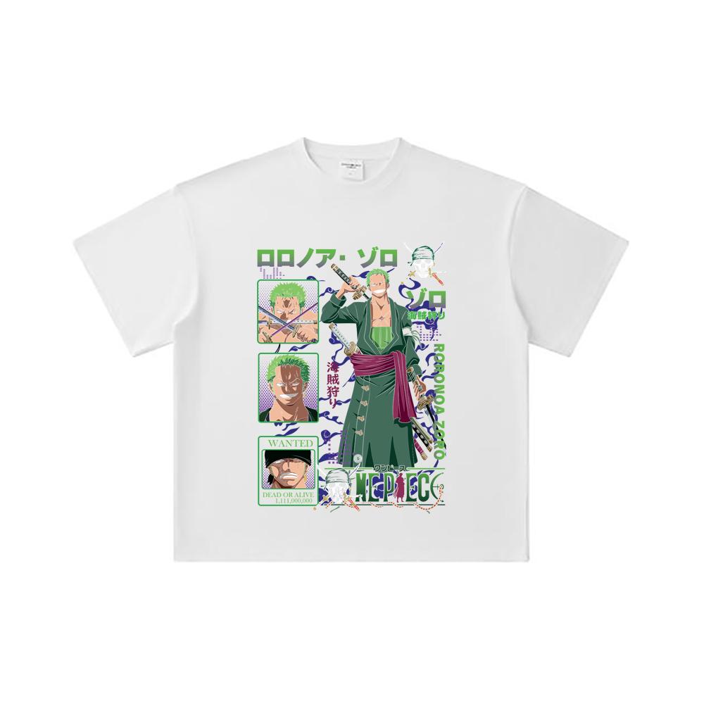 260 GSM Double Yarn 32 Count 100% Cotton One Piece V24 Zoro Print Unisex Heavy Cotton T Shirt