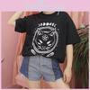 Damen Mädchen Lustiges Kurzarm Mond Katze Print Punk Gothic Lässiges Oberteil Bluse