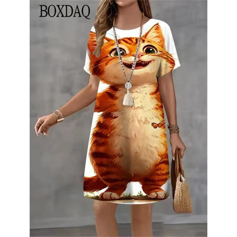 Abito estivo da donna a maniche corte con stampa 3D Moda Versatile Traspirante Tendenza Casual