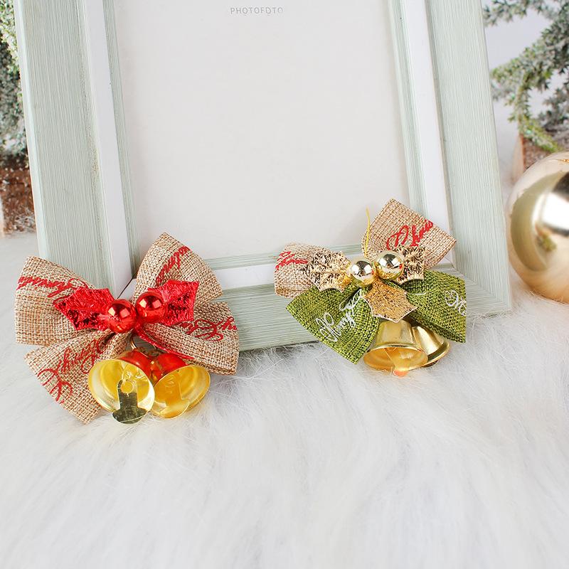 Cangyan Christmas Burlap Bow Bell Tree Decoration Mini Pendant Props