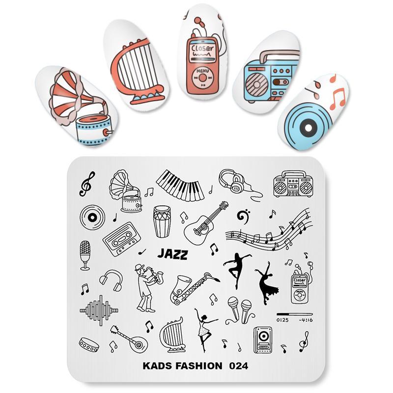 KADS Nail Art Template Fashion 024 Musical Instruments Design Image Template Nail Stamp Templates Stamping Plates for Nail Art