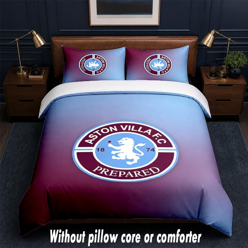 Aston Villa Football Design Bed Bedding Set 1 Duvet Cover + 2 Pillowcases Soft Breathable Household Bed Linens