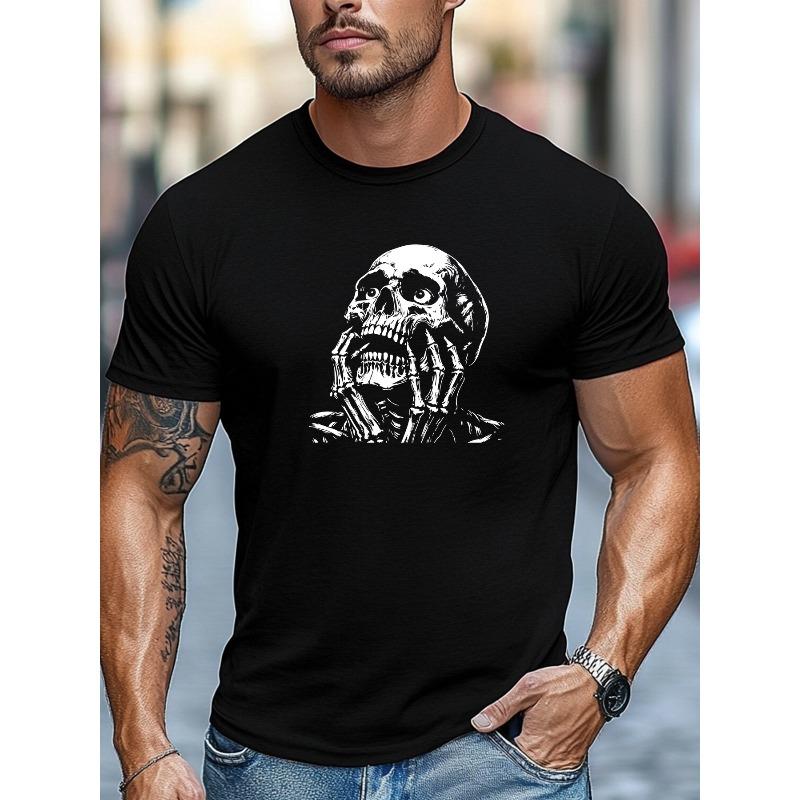 Men s Skull Pattern Summer Casual Round Neck Short Sleeve T-Shirt S