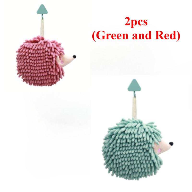 Chenille Fuzzy Ball Hand Towels Hedgehog Cartoon Towels Absorbent Funny Hanging Hand Drying Towel with Loop for Bathroom Kitchen