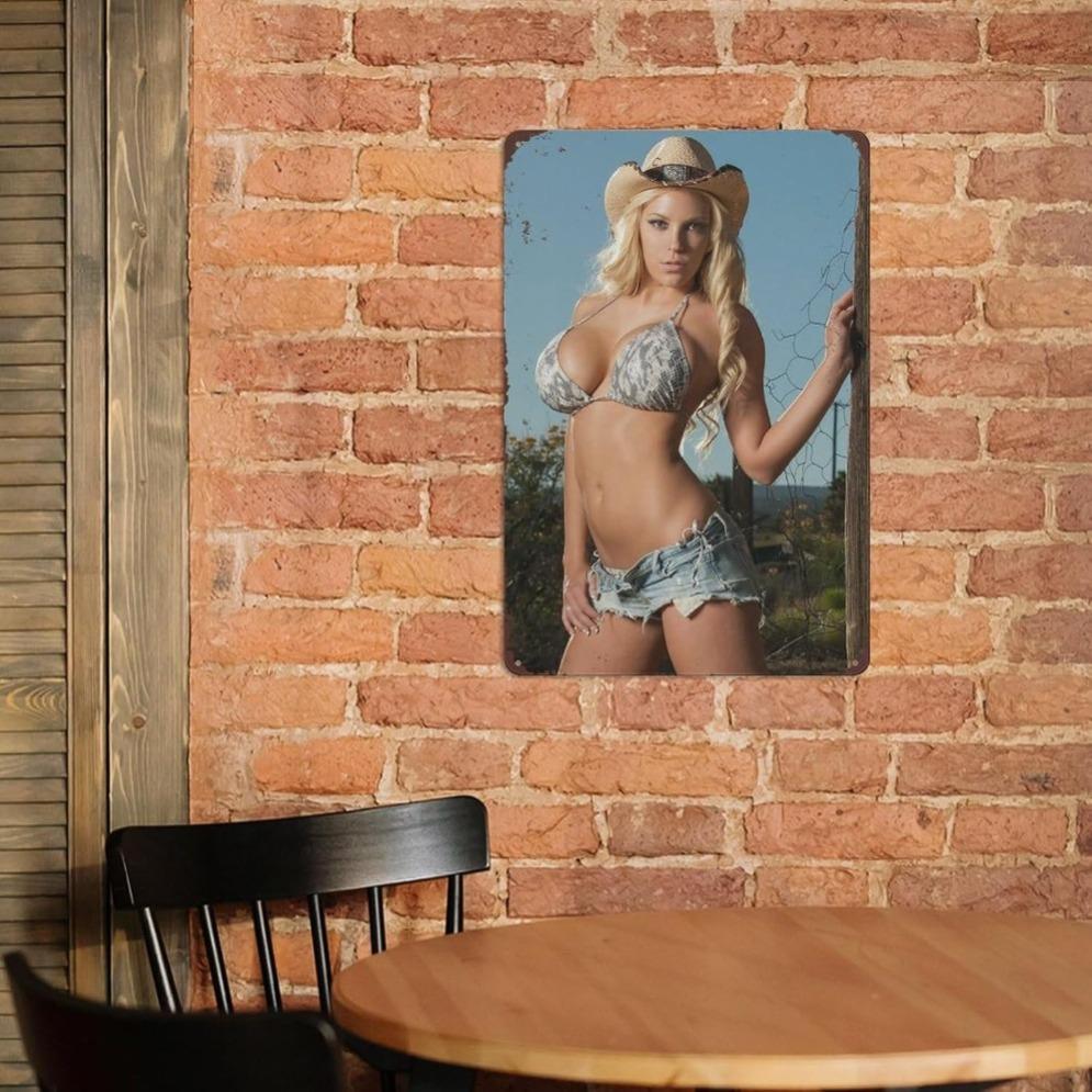 Bhnlkoo Vintage Metal Tin Sign 2D Retro Bikini Girl Wall Art for Man Cave Bar Garage Decor