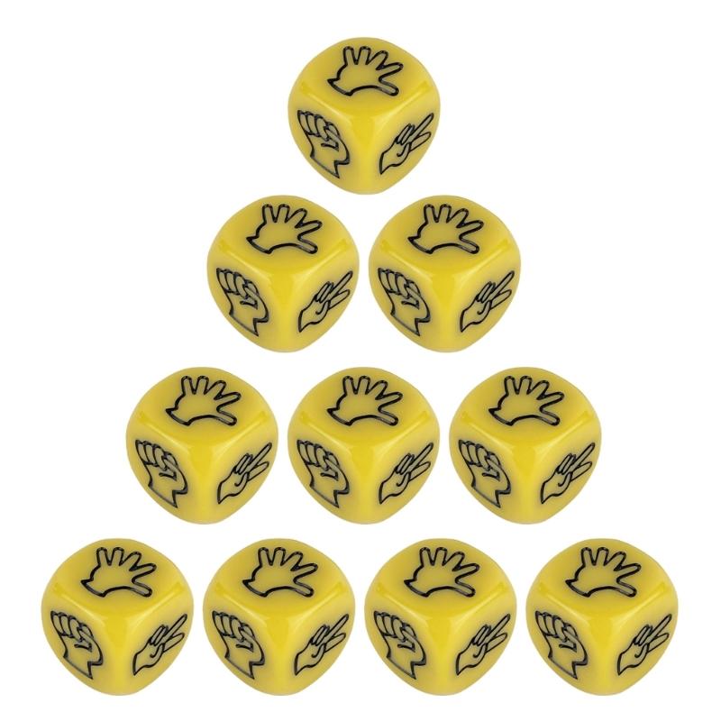 

10Pcs 6 Sided Dices 20mm Rock Paper Scissor Game Dices Drinking Game Party Toy жовтий