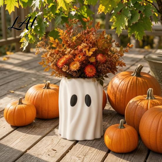 Minimalist Ghost Ornament Cute Flowerpot Resin Halloween Planter for Indoor Home Flower