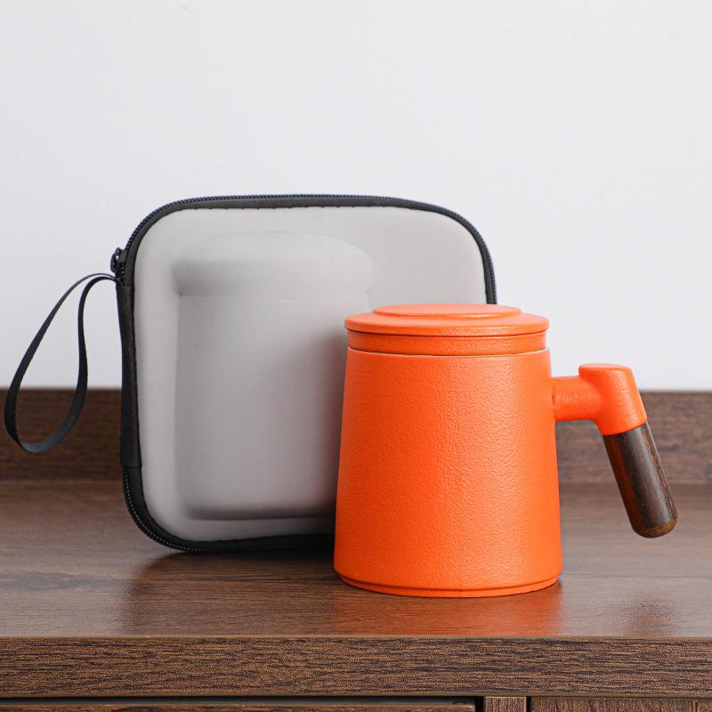 

Creative ceramic office cup wooden handle water cup with lid tea separation filter tea cup gift box business gift