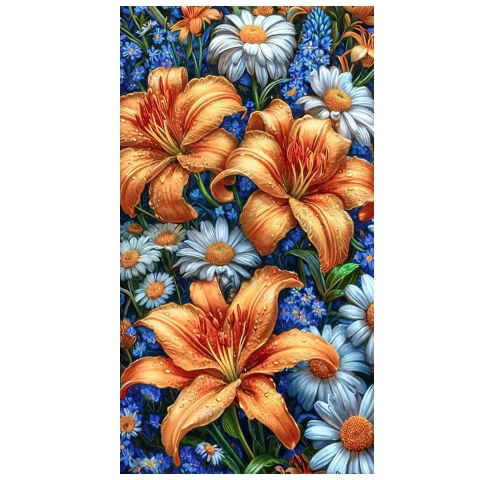 

Алмазная живопись своими руками, большой размер, гигантские цветущие красочные цветы, лилии, алмазная вышивка, полная выкладка квадратными/круглыми стразами, 5D вышивка крестом Full Round 30x60CM