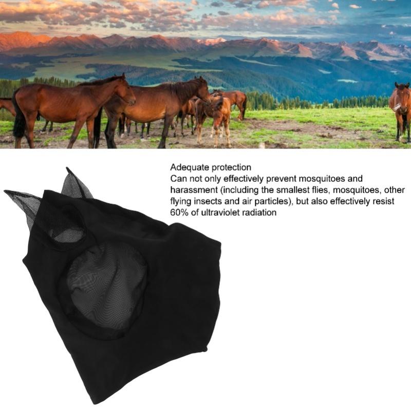 Horse Mesh Fly Mask Breathable Elastic Horse Face Mask With Ears Protection Riding Equestrian Equipment Black