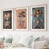 3Pcs Floral Skeleton Wall Art,Vintage Witch Coffee Canvas Prints,DarkFall Halloween Wall Arts,Farmhouse Home Decor Holiday Gifts