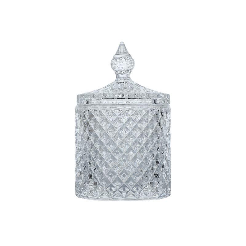 Clear Crystal Embossed Glass Yurt Candle Holder & Candy Jar with Lid