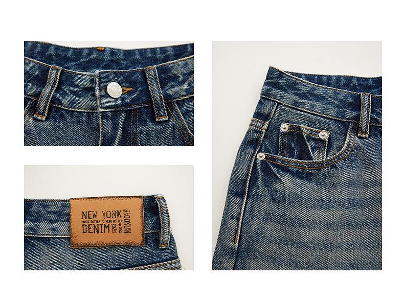 2025 Spring/Summer American Retro High-Waisted Distressed Denim Mid-Length Women's Shorts, Versatile Loose Wide-Leg 5-Point Pants