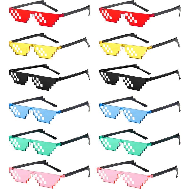 1-12Pcs Pixel Sunglasses Retro Pixel Glasses Adult Boys and Girls Photo Props Birthday Party Supplies