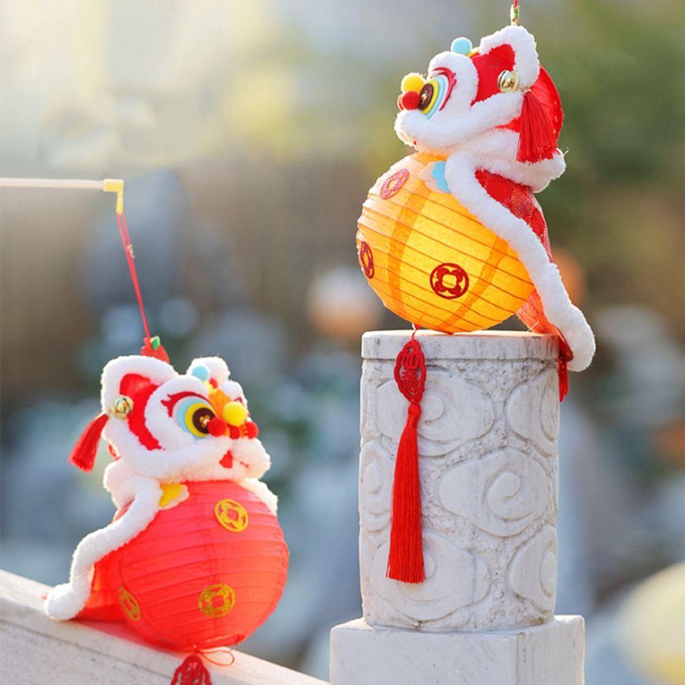 Handmade Glowing Lion Dance Lantern Glowing Mid-Autumn Festival Lantern  New Year