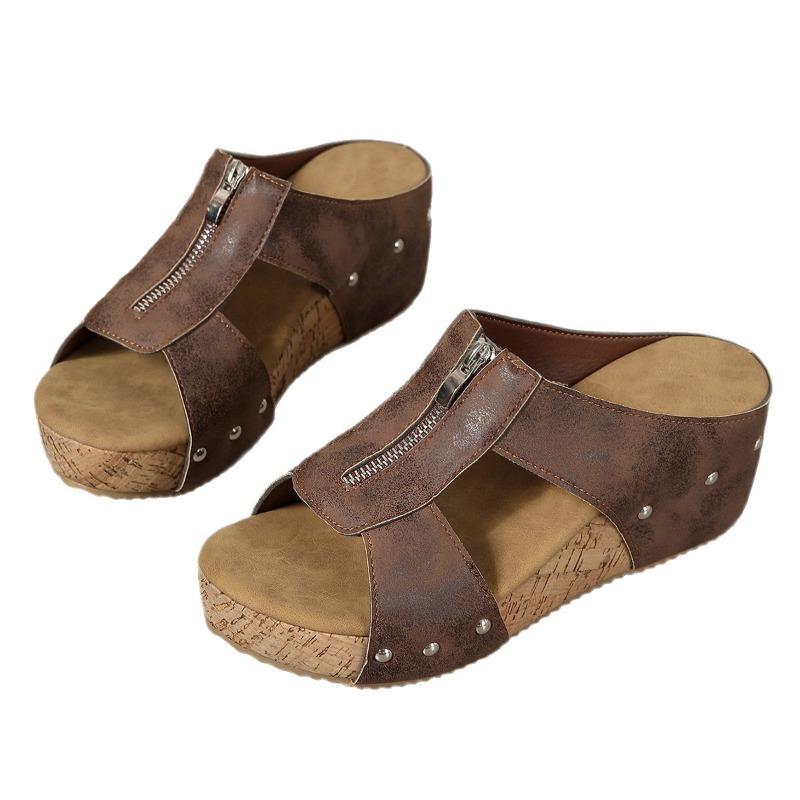 High-top Large-size Slip-on Women's Shoes with Open-toe Design and Hollow Sole, New Style