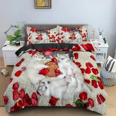Top Cute Cats Duvet Cover Puppy Pattern Bedding Set Comforter Covers Bedroom Twin King Size Soft Quilt Cover Home Textile