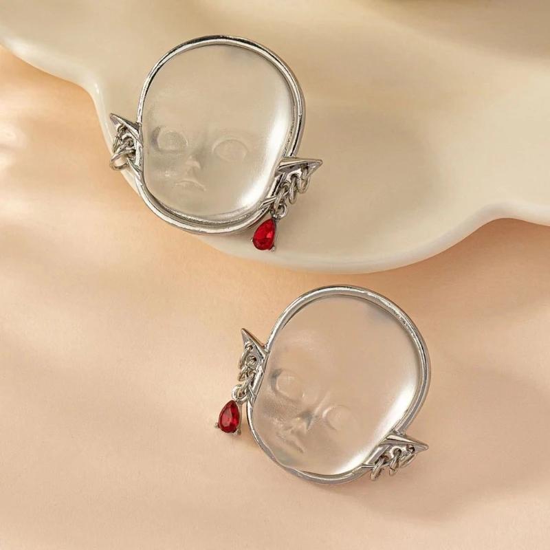 Adjustable Ring Open Rings Fashion Finger y2k Rings evil Face Earrings&Rings Jewelry Gift for Women Girlfriend