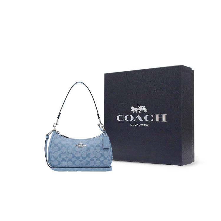 Coach Teri 25 Classic Monogram Jacquard Zipper Closure Handbag Women Handbags Cornflower-Blue Multicolor CH139-SVM6A