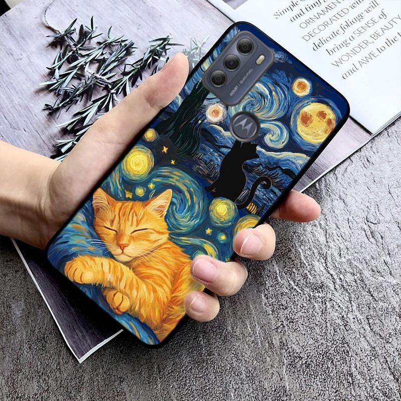 Handyhülle für Moto G86 G85 G75 G15 G05 G56 G72 G53 G54 G84 G60 G31 G32 G24 G 5G G Play Sternennacht van Gogh Katze