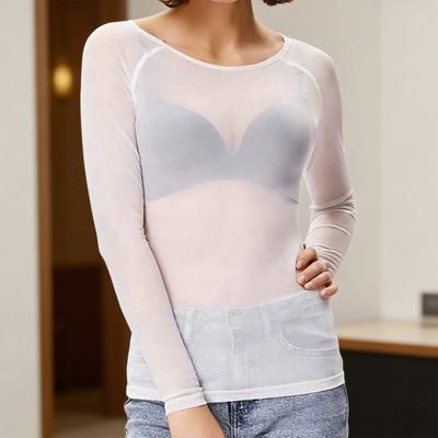 Topuri Dama Gât Rotund Mânecă Lungă Croială Strâmtă Design Plasă Transparentă Topuri de Bază Sexy Casual Topuri de Bază Vacanțe Petreceri Purtare Zilnică