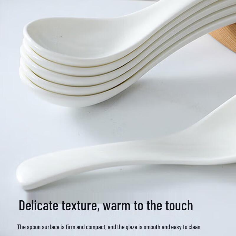 Pure White Ceramic Bent Handle Spoons, 5-Pack
