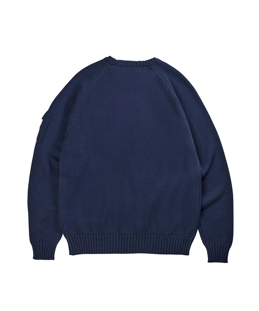 Geonjiulleunseu Cotton Raglan Pocket Sweater - Navy