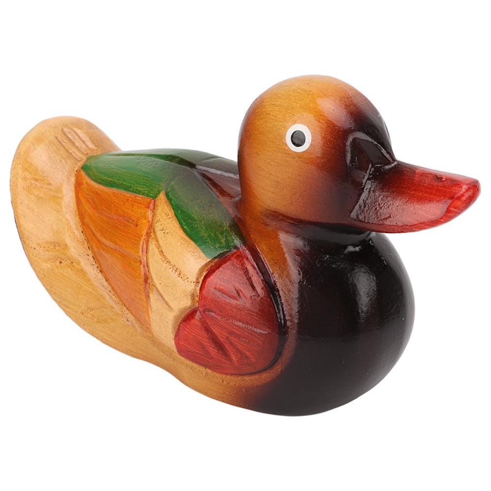 2pcs Hand Carved Wooden Duck Statues Safe Paint Garden Bird Statue  Living Room Decoration