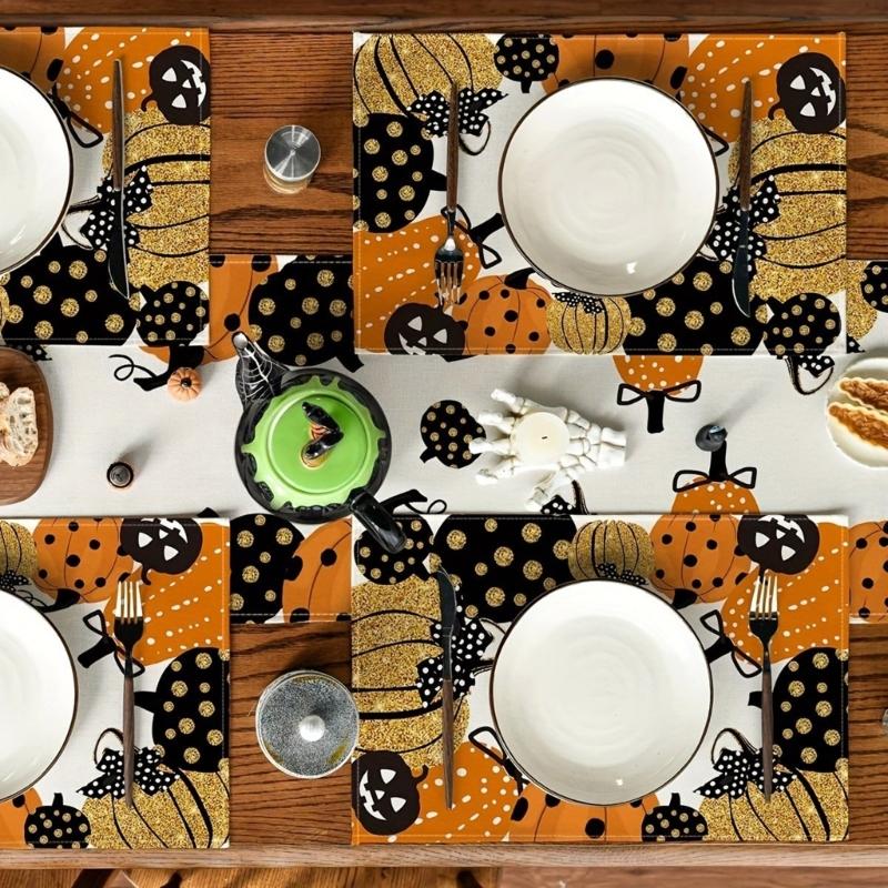 Eerie Pumpkin Designs Table Mats Halloween Pumpkin Table Runner Portable Placemat for a Eerie Dining Experience