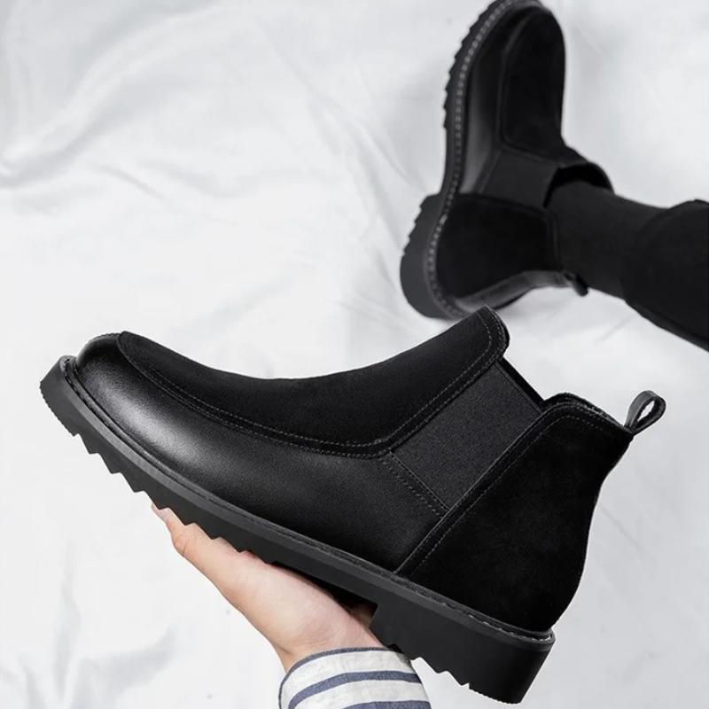 Boots for Men's Winter Suede Leather British Style Chelsea Mens Botas Trend Versatile Shoes Plush High Top Male Boots