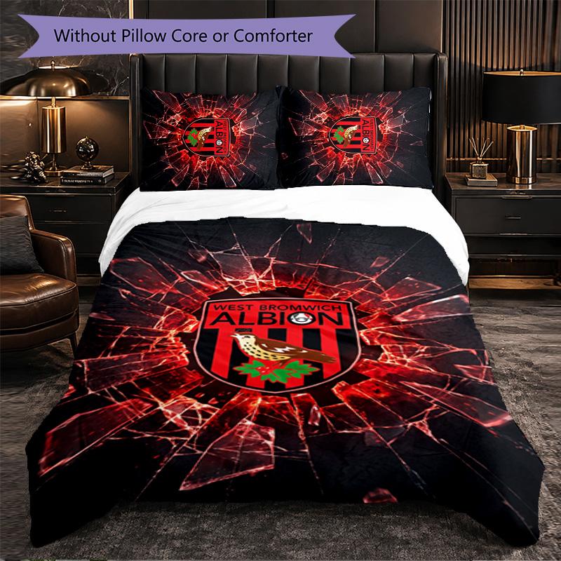West Bromwich Albion Football 3 Piece Bedding Set Soft Duvet Cover Set with Pillowcases Printed Bedroom Decor Set for Home