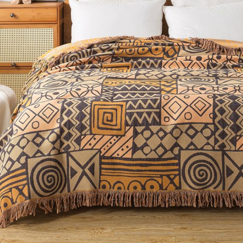 

Бохо Плед для дивана, кровати, 100% хлопок, тканое одеяло с кисточками, геометрический узор, супер мягкий плед, двустороннее покрывало на кровать для всех сезонов 150x200cm жёлтый