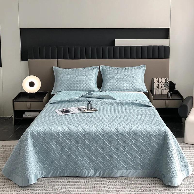 High-End Solid Color European-Style 60 Tencel Three-Piece Bed Cover Set Large Size Lyocell Tencel Thickened Quilted Bed Cover
