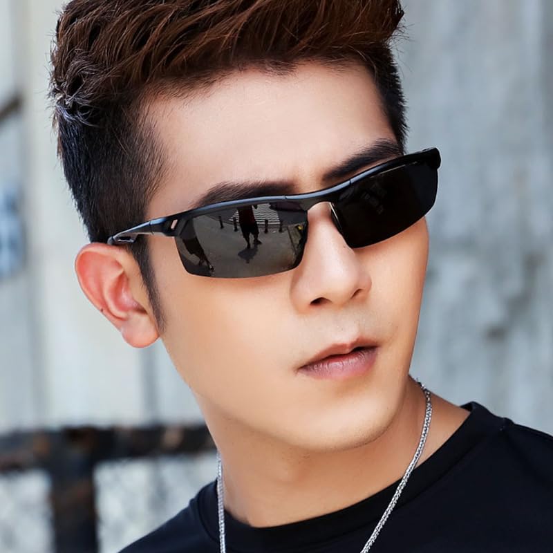 [FEISEDY] Polarized Sunglasses, TAC Lenses, UV400 Protection, Men's, Square Shape, Metal Frame, Adjustable Nose Pads, Sporty, Lightweight, Unisex,