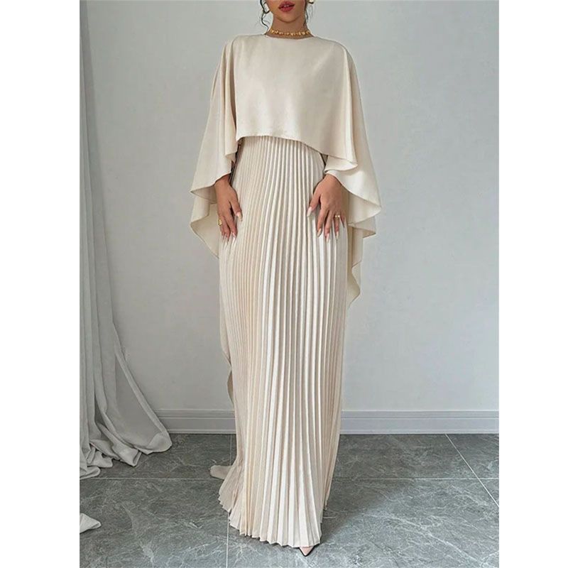 Magic Queen Solid Loose Batwing Sleeve Pleat Irregular Shawl Design Elegant Jumpsuit Long Dress Dresses